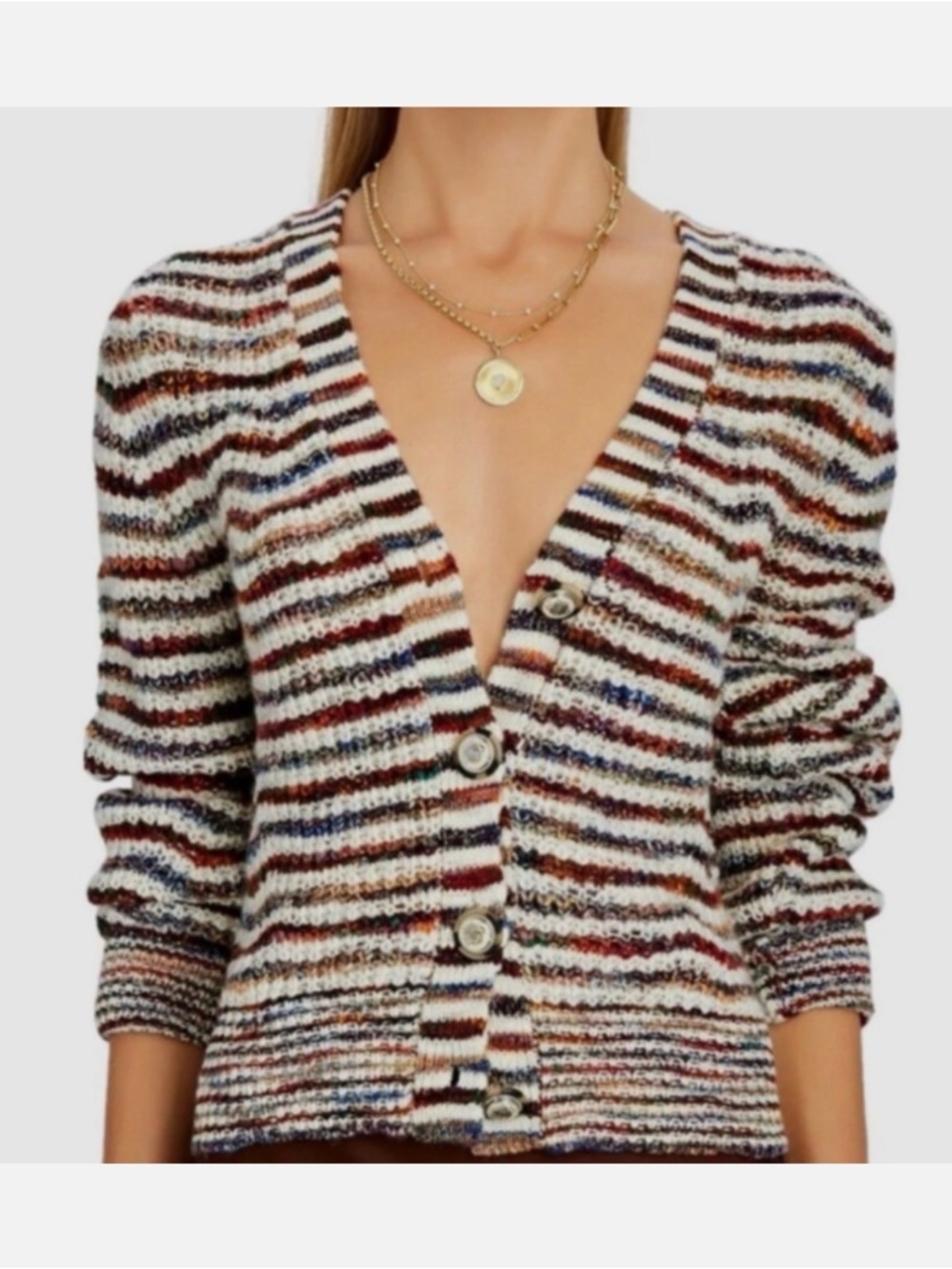 Veronica Beard Dolra Sweater Cardigan Large Merino Wool Striped Boho Luxury